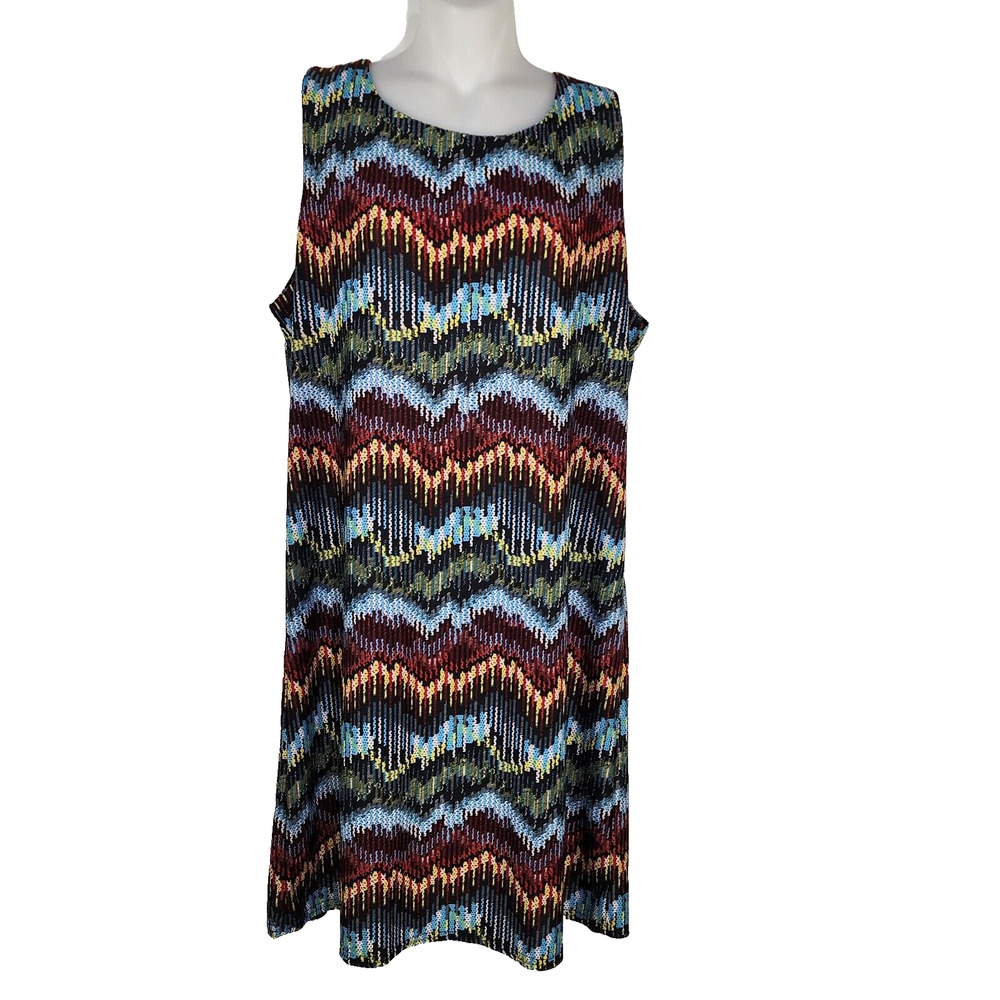 A.B.C. Womens Mini Dress Size XL Shift Multicolor Chevron Sleeveless Stretch